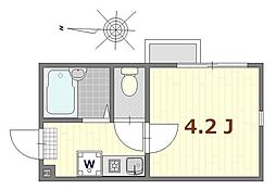 シャンテ四ツ木 203 2階1Kの間取り