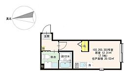 ハーモニーテラス北小岩XVI 1階ワンルームの間取り