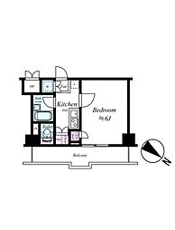 ルーブル下丸子弐番館 1階1Kの間取り