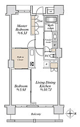 JR横須賀線 武蔵小杉駅 徒歩7分の賃貸マンション 7階2LDKの間取り