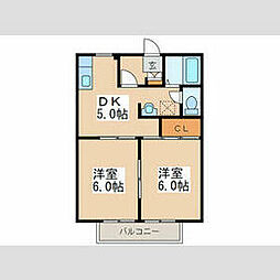小田急小田原線 相模大野駅 徒歩12分の賃貸アパート 2階2DKの間取り