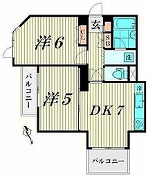 JR横須賀線 西大井駅 徒歩13分の賃貸マンション 2階2DKの間取り