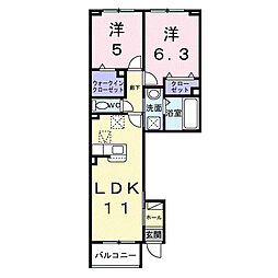 アクア　Ａ 1階2LDKの間取り