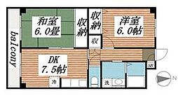 南八幡ガーデンビレッジ 3階2DKの間取り