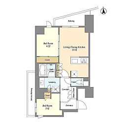 東武伊勢崎線 竹ノ塚駅 徒歩3分の賃貸マンション 7階2LDKの間取り