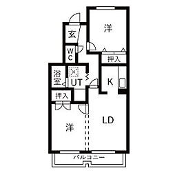 名鉄名古屋本線 一ツ木駅 徒歩11分の賃貸マンション 3階2LDKの間取り