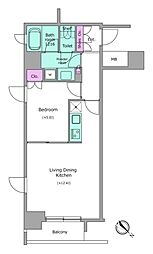 東京メトロ有楽町線 月島駅 徒歩1分の賃貸マンション 12階1LDKの間取り