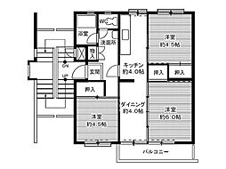 四日市あすなろう 西日野駅 徒歩35分の賃貸マンション 3階3DKの間取り