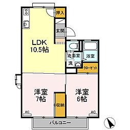 グリーンハイツ 2階2LDKの間取り
