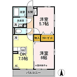 つくばエクスプレス 六町駅 バス12分 樫の木公園前下車 徒歩6分の賃貸アパート 2階2DKの間取り