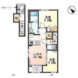 JR関西本線 蟹江駅 3.5kmの賃貸アパート 2階2LDKの間取り
