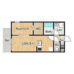 JR内房線 本千葉駅 徒歩10分の賃貸アパート 2階1LDKの間取り