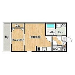 JR内房線 本千葉駅 徒歩10分の賃貸アパート 3階1LDKの間取り