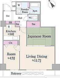 JR中央線 荻窪駅 徒歩2分の賃貸マンション 13階2LDKの間取り