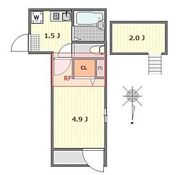 東急池上線 蓮沼駅 徒歩4分の賃貸アパート 3階1Kの間取り