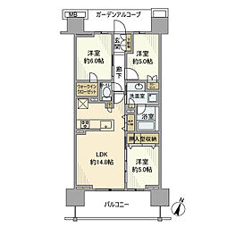 プラウド浦和常盤サンクアージュ 11階3LDKの間取り