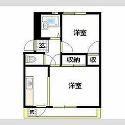 JR中央線 豊田駅 徒歩12分の賃貸マンション 2階2Kの間取り