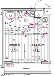 西武池袋線 練馬駅 徒歩7分の賃貸マンション 4階1DKの間取り