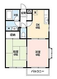 グランディールＡ 2階2DKの間取り