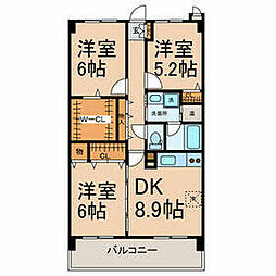 三岐鉄道北勢線 星川駅 徒歩18分の賃貸マンション 2階3DKの間取り