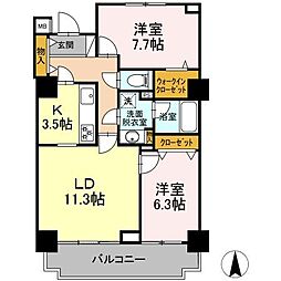 京成本線 京成関屋駅 徒歩4分の賃貸マンション 3階2LDKの間取り