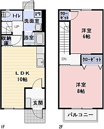 ブランシェ越水 B 1階2LDKの間取り