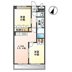 名鉄豊田線 浄水駅 徒歩8分の賃貸アパート 1階2LDKの間取り