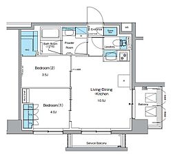 東京メトロ半蔵門線 押上駅 徒歩10分の賃貸マンション 4階2LDKの間取り