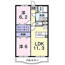 JR身延線 小井川駅 徒歩15分の賃貸マンション 1階2LDKの間取り