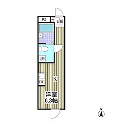 東京メトロ千代田線 北千住駅 徒歩6分の賃貸アパート 2階ワンルームの間取り