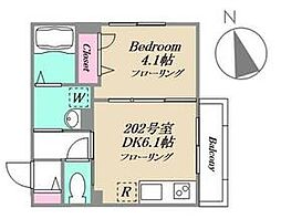 西武新宿線 小平駅 徒歩12分の賃貸アパート 2階1DKの間取り