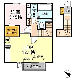 JR内房線 五井駅 徒歩10分の賃貸アパート 2階1LDKの間取り