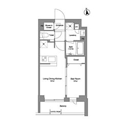 都営浅草線 戸越駅 徒歩10分の賃貸マンション 4階1LDKの間取り