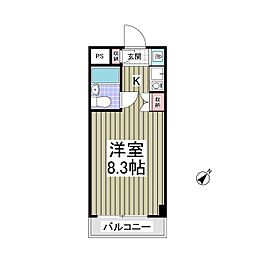 JR青梅線 昭島駅 徒歩11分の賃貸マンション 3階ワンルームの間取り