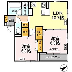 JR総武線 津田沼駅 徒歩3分の賃貸アパート 2階2LDKの間取り