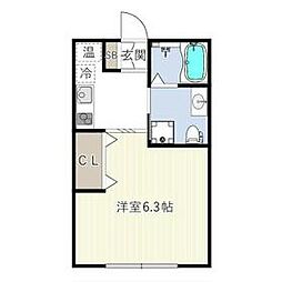 東急目黒線 不動前駅 徒歩7分の賃貸マンション 3階ワンルームの間取り