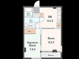 東急大井町線 戸越公園駅 徒歩1分の賃貸マンション 5階2DKの間取り