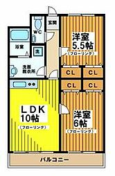 京王線 明大前駅 徒歩5分の賃貸マンション 2階2LDKの間取り