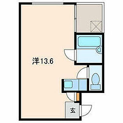 小田急小田原線 千歳船橋駅 徒歩8分の賃貸マンション 2階ワンルームの間取り