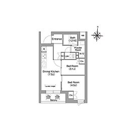 京急本線 青物横丁駅 徒歩5分の賃貸マンション 5階2DKの間取り