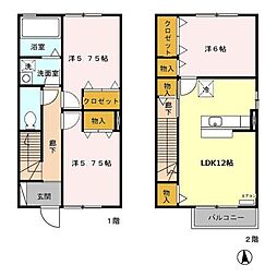 フロンス D 1階3LDKの間取り