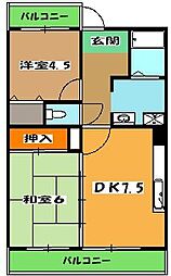 ビラシティー鈴木 2DKの間取図画像