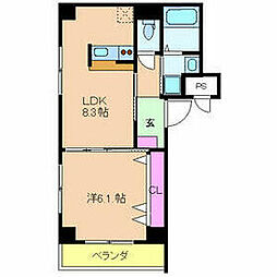 CasaL'aurora 1LDKの間取図画像