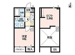 ライトミドル岩槻 1Kの間取図画像