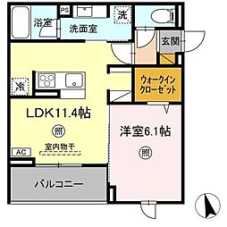 D-Invest東原B B 1LDKの間取図画像