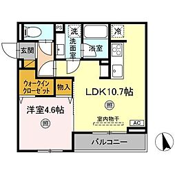 D-Invest東原B B 1LDKの間取図画像