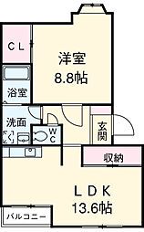 プレサスコート 1階1LDKの間取り