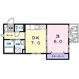 フェリスティ竹沢 1DKの間取図画像