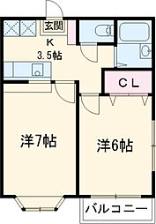 爽風コーポ 2階2Kの間取り