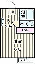 京王線 布田駅 徒歩17分の賃貸アパート 1階ワンルームの間取り